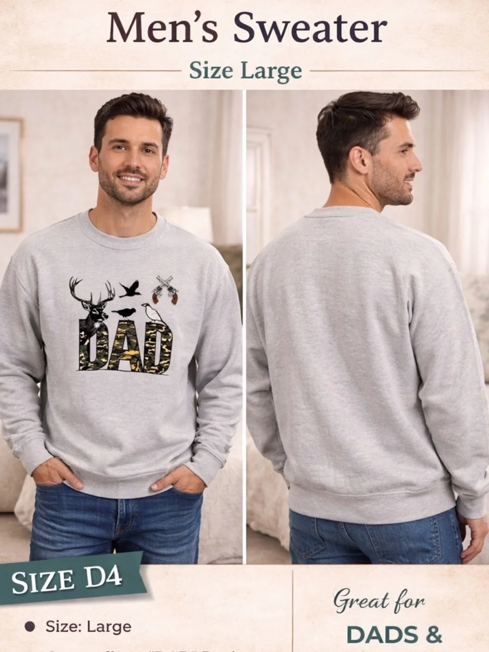 Gray 'DAD' EMBROIDERED Graphic Crewneck Sweater LARGE